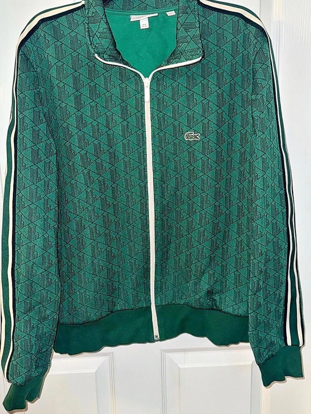 Lacoste Paris Monogram Jacquard Track Jacket Green & White XL